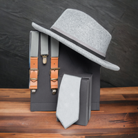 Chokore Chokore Special 3-in-1 Gift Set for Him (Gray Suspenders, Fedora Hat, & Solid Silk Necktie)