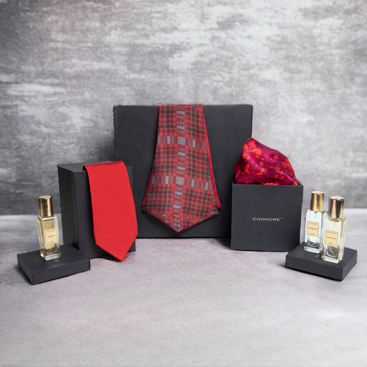 Chokore Special 4-in-1 Gift Set for Him (Necktie, Pocket Square, Cravat, & Perfumes Combo)