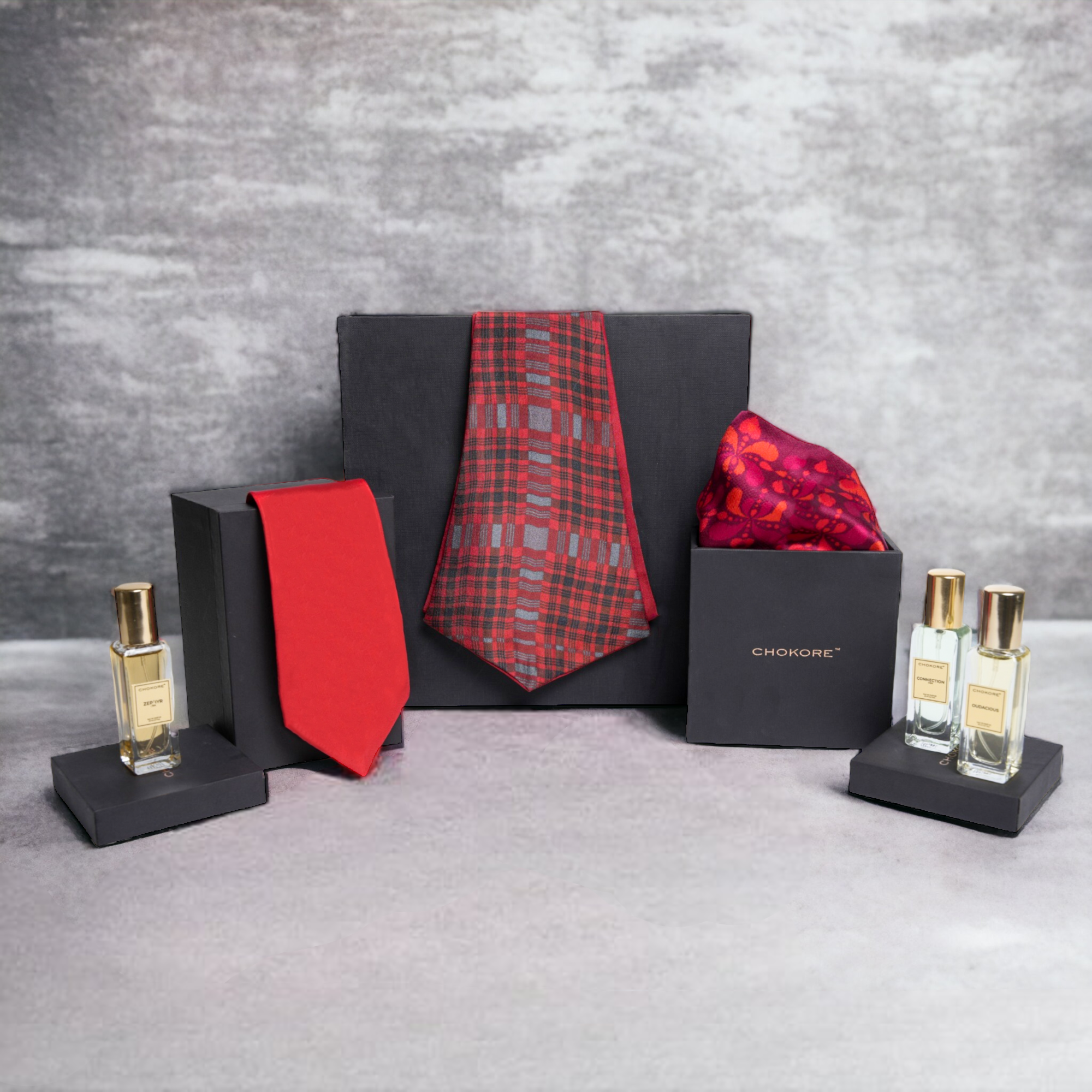 Chokore Special 4-in-1 Gift Set for Him (Necktie, Pocket Square, Cravat, & Perfumes Combo)