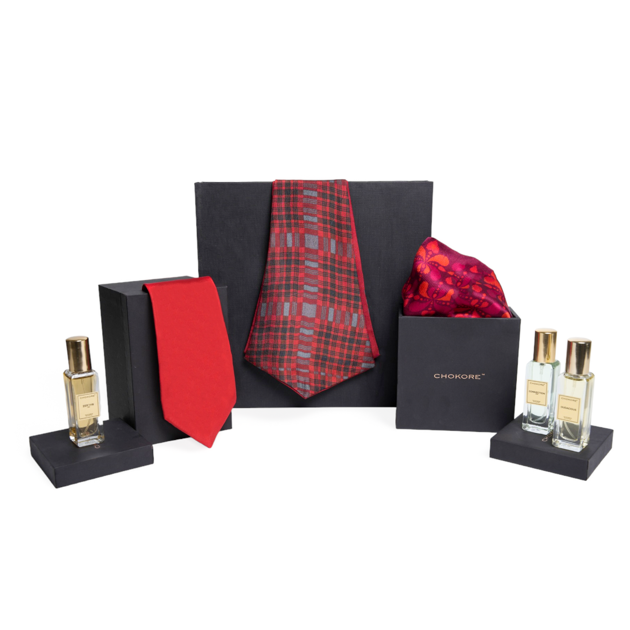 Chokore Special 4-in-1 Gift Set for Him (Necktie, Pocket Square, Cravat, & Perfumes Combo)