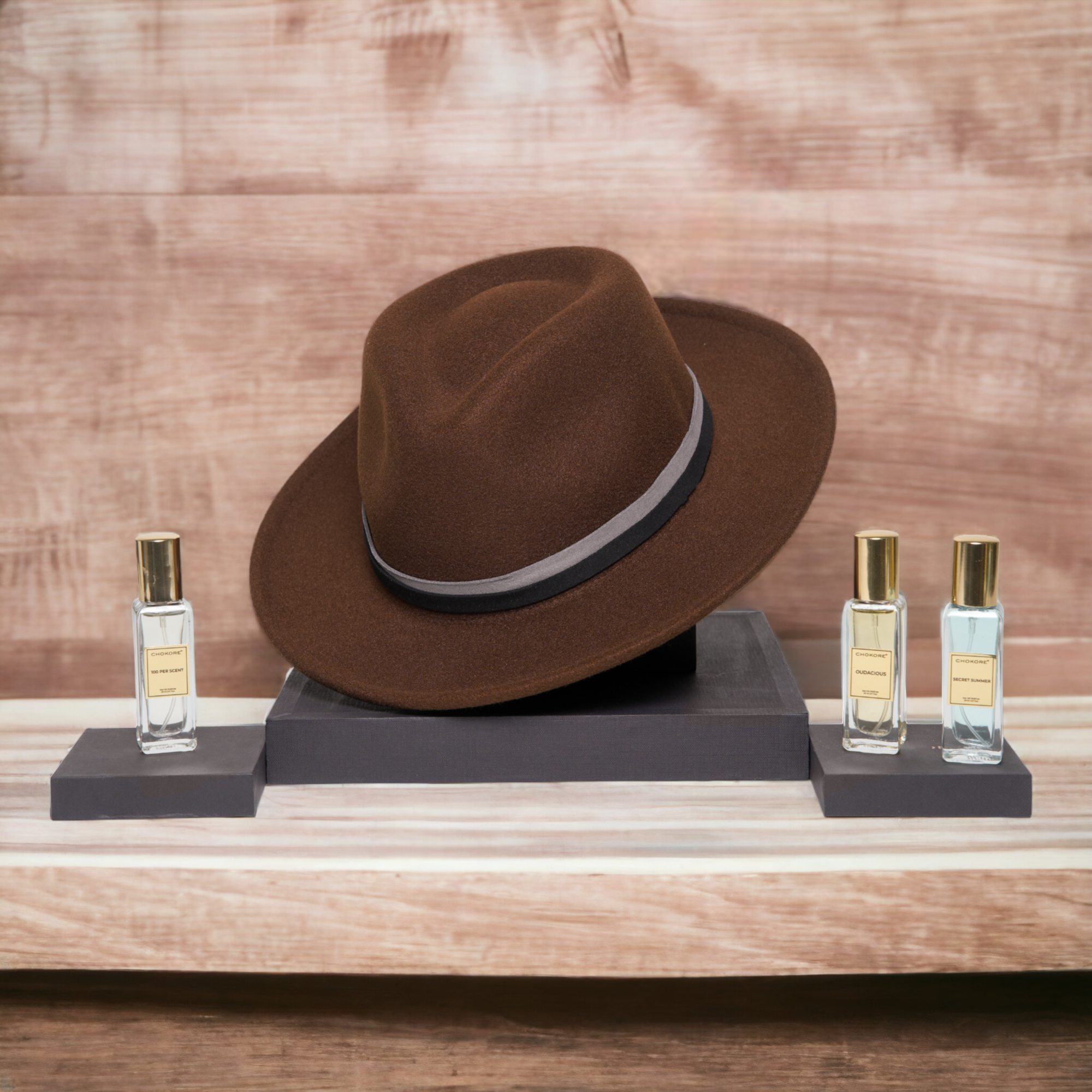 Chokore Special 2-in-1 Gift Set for Him (Vintage Fedora Hat, & Perfumes Combo)
