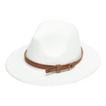 Chokore Chokore Feather Fedora Hat with Flat Brim Chokore Fedora Hat with Vegan Leather Belt (White)