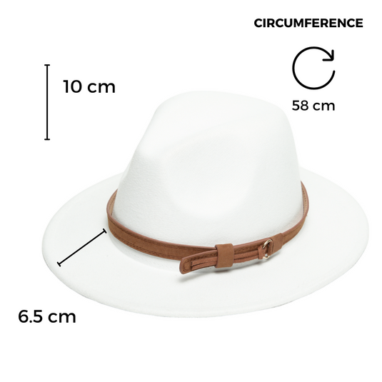 Chokore Fedora Hat with Vegan Leather Belt (White)