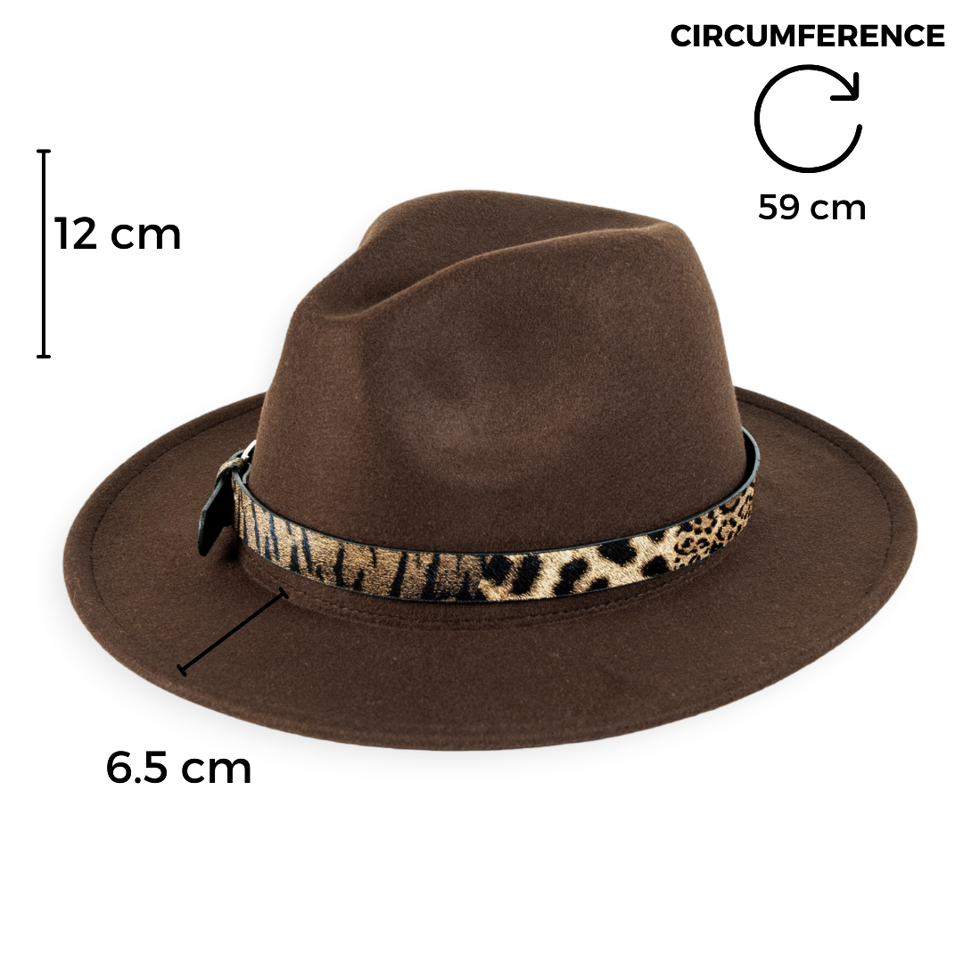 Chokore Fedora Hat with Leopard Belt (Chocolate Brown)