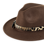 Chokore Chokore Fedora Hat with Leopard Belt (Chocolate Brown) 