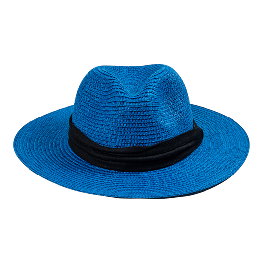 Chokore Straw Fedora Hat with Wide Brim (Blue)
