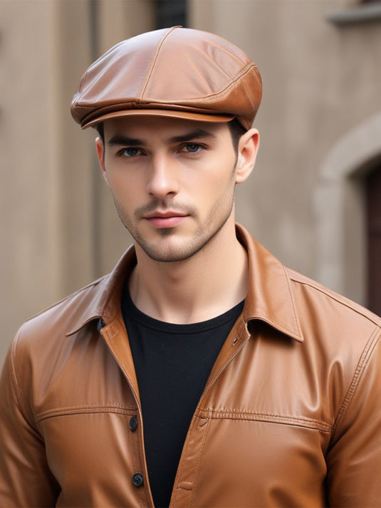 Chokore PU Leather Ivy Cap with Rivet Detailing (Khaki)