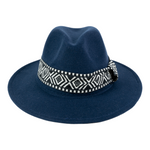 Chokore  Chokore Fedora Hat with Zig-Zag Belt (Navy Blue)