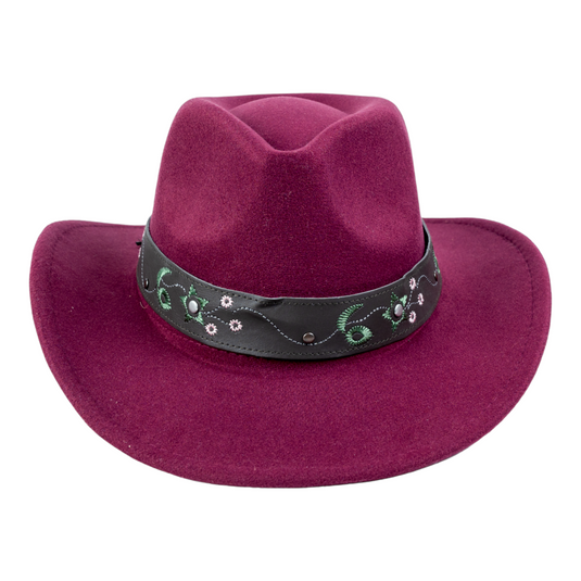 Chokore Tibetan Style Embroidered Cowboy Hat (Wine Red)