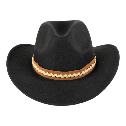 Chokore Cowboy Hat with Braided PU Belt (Black)