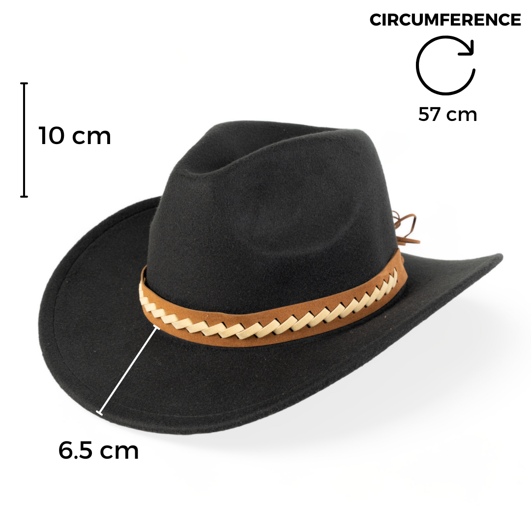 Chokore Cowboy Hat with Braided PU Belt (Black)