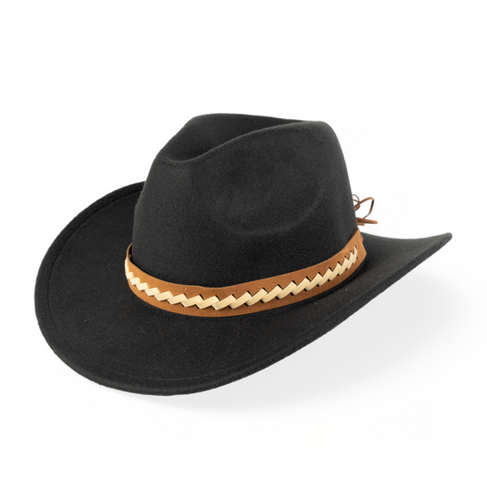 Chokore Cowboy Hat with Braided PU Belt (Black)