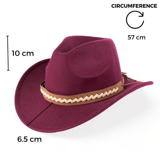 Chokore Cowboy Hat with Braided PU Belt (Burgundy)