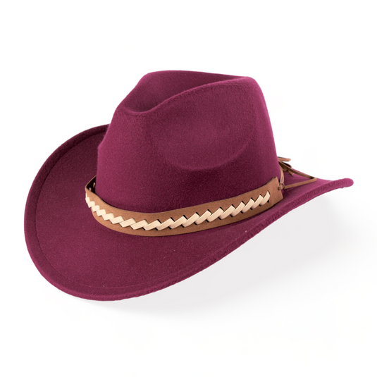 Chokore Cowboy Hat with Braided PU Belt (Burgundy)
