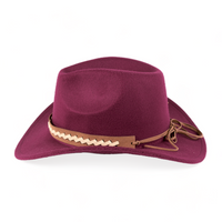 Chokore Chokore Cowboy Hat with Braided PU Belt (Burgundy)