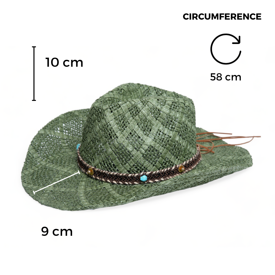 Chokore Handcrafted Straw Cowboy Hat (Green)