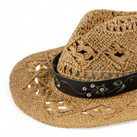 Chokore Chokore Handcrafted Cowboy Hat with Embroidered Belt (Khaki)