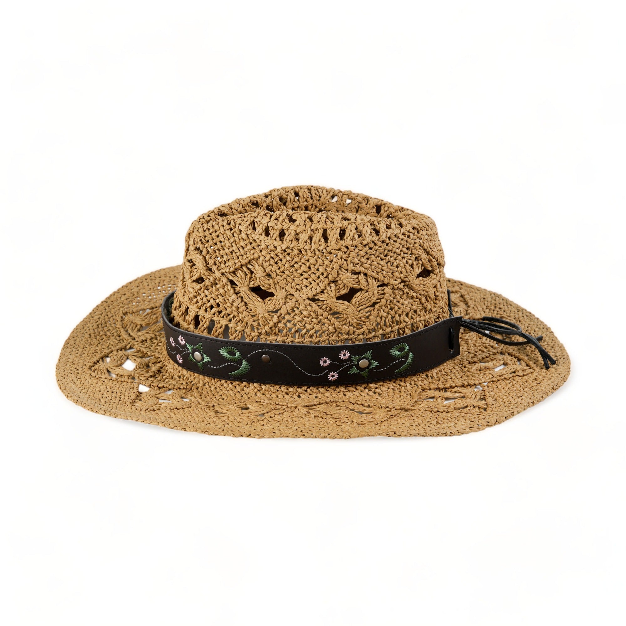 "Chokore Handcrafted Cowboy Hat with Embroidered Belt (Khaki) "