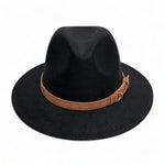 Chokore Chokore Pinched Fedora Hat with PU Leather Belt (Black) 