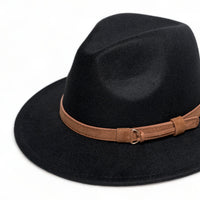 Chokore Chokore Pinched Fedora Hat with PU Leather Belt (Black)