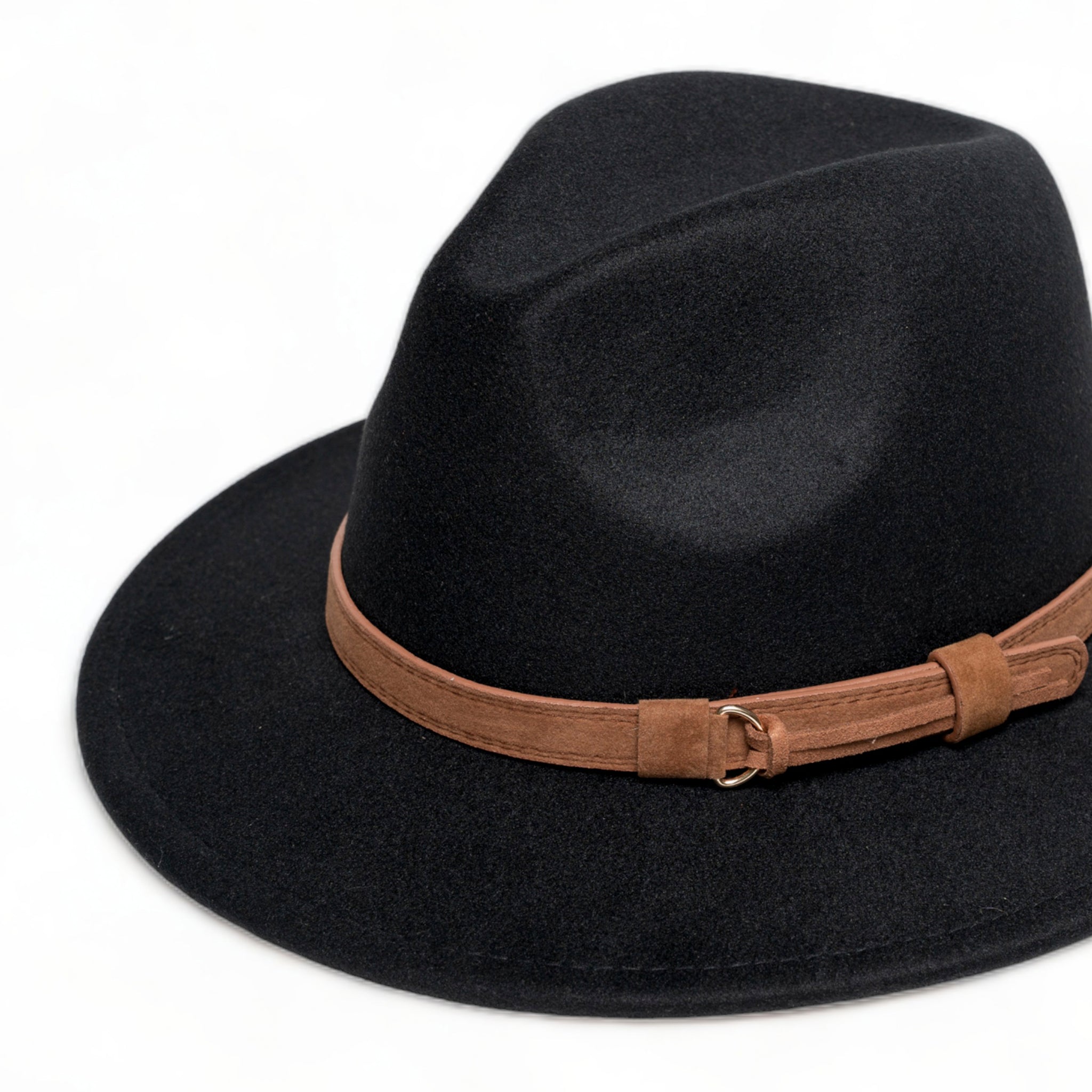 Chokore Pinched Fedora Hat with PU Leather Belt (Black)