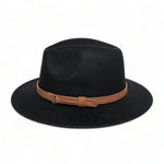 Chokore Chokore Pinched Fedora Hat with PU Leather Belt (Black) 