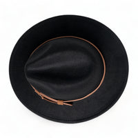 Chokore Chokore Pinched Fedora Hat with PU Leather Belt (Black)