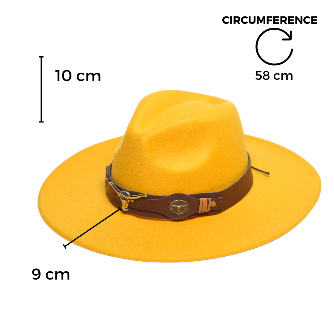 Chokore Fedora Hat with Ox head belt  (Yellow)