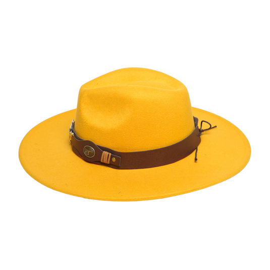 Chokore Fedora Hat with Ox head belt  (Yellow)
