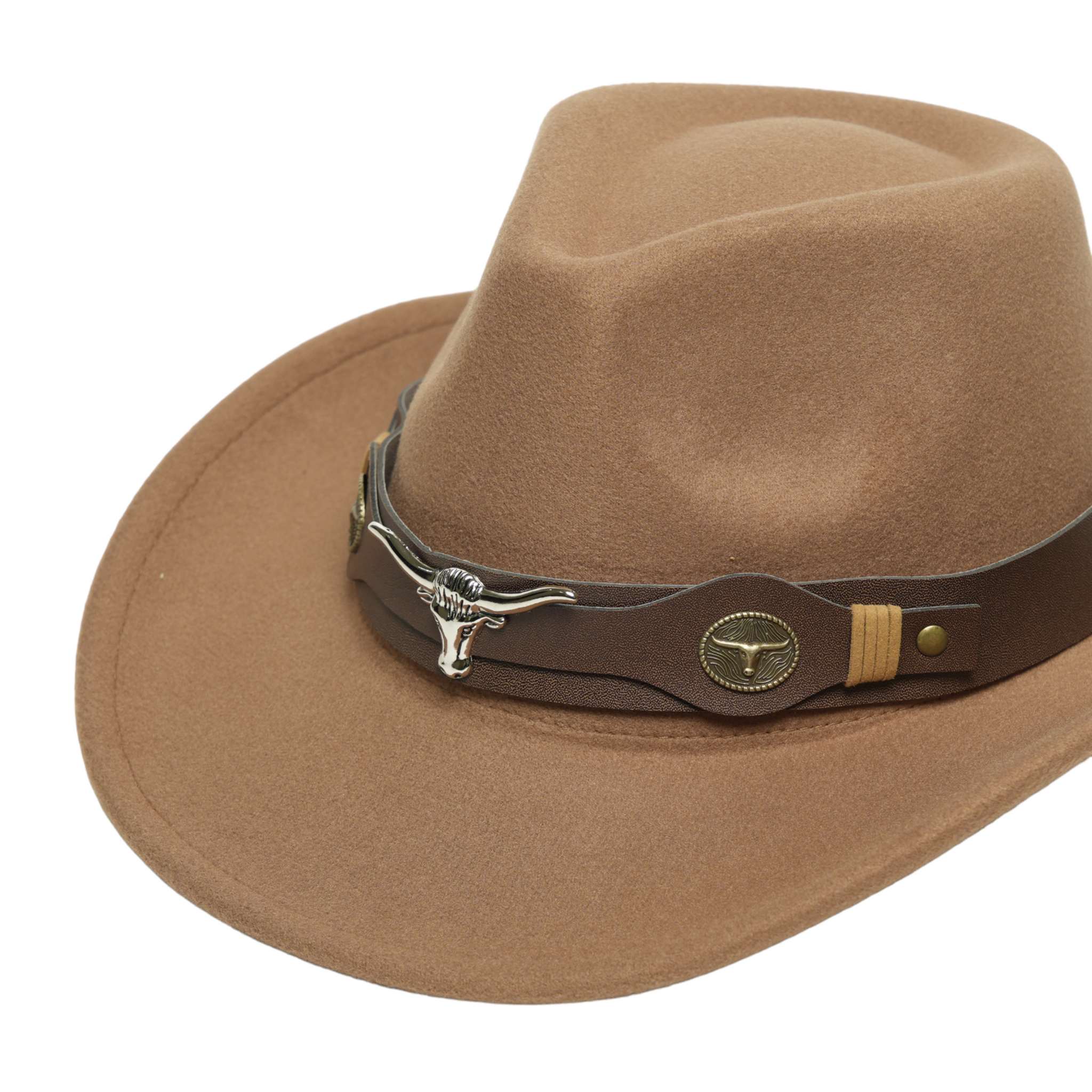 Chokore cowboy hat with Ox head belt  (khaki)