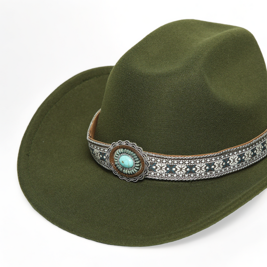 Chokore Ethnic Tibetan Cowboy Hat (Forest Green)