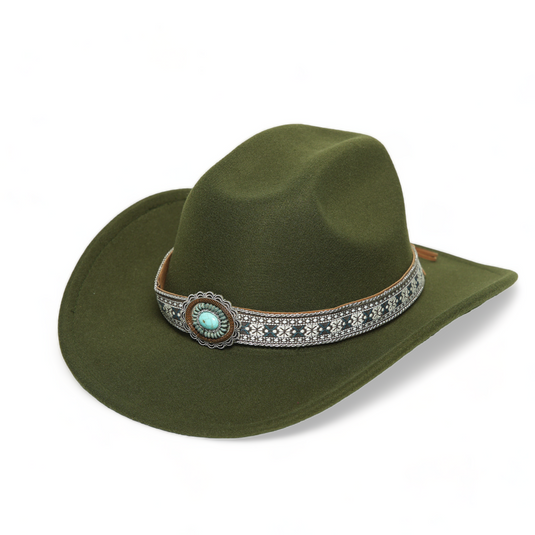 Chokore Ethnic Tibetan Cowboy Hat (Forest Green)
