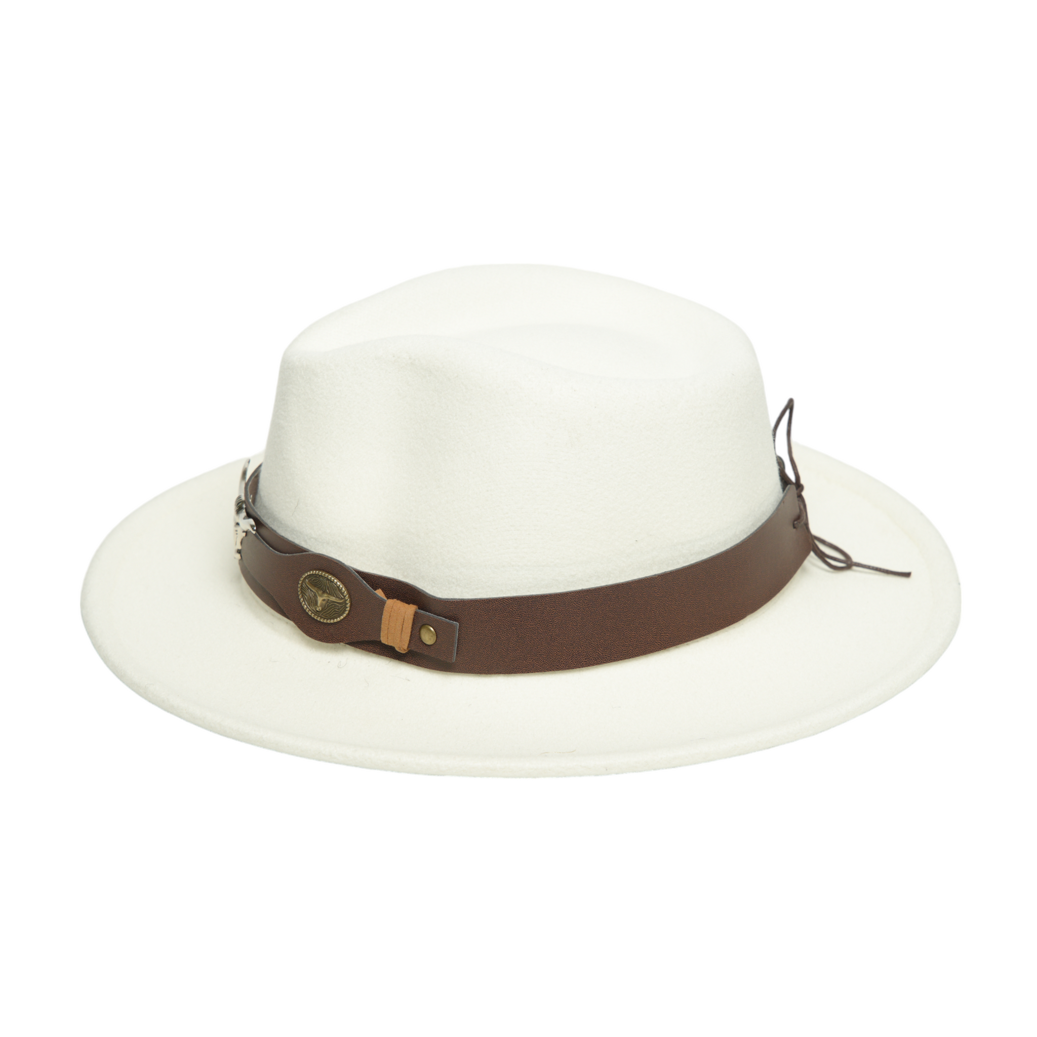 Chokore fedora hat with Ox head belt  (White)
