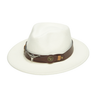 Chokore Chokore fedora hat with Ox head belt  (White)