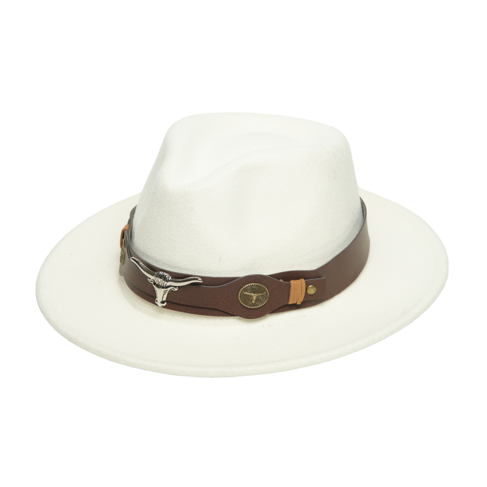 Chokore fedora hat with Ox head belt  (White)