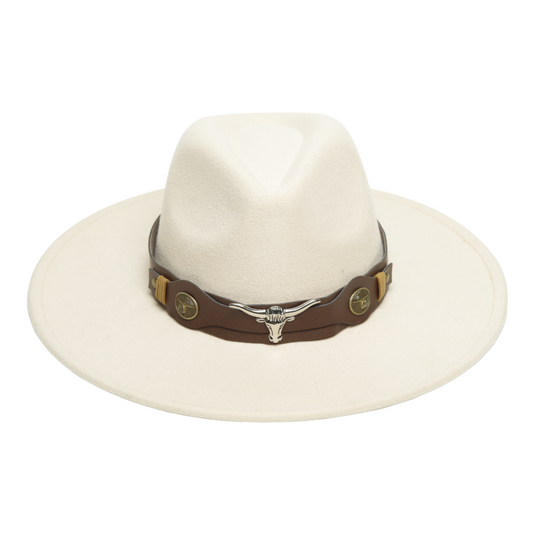 Chokore fedora hat with Ox head belt  (Off White)