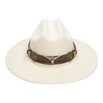 Chokore Chokore Pinched Cowboy Hat with Ox head belt  (Off White) 