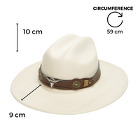 Chokore Chokore Pinched Cowboy Hat with Ox head belt  (Off White)