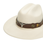 Chokore Chokore Pinched Cowboy Hat with Ox head belt  (Off White) 