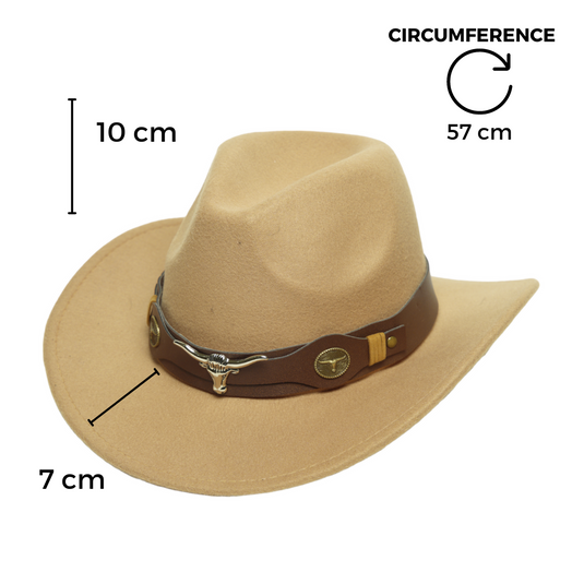 Chokore Cowboy Hat with Ox Head Belt  (Beige)
