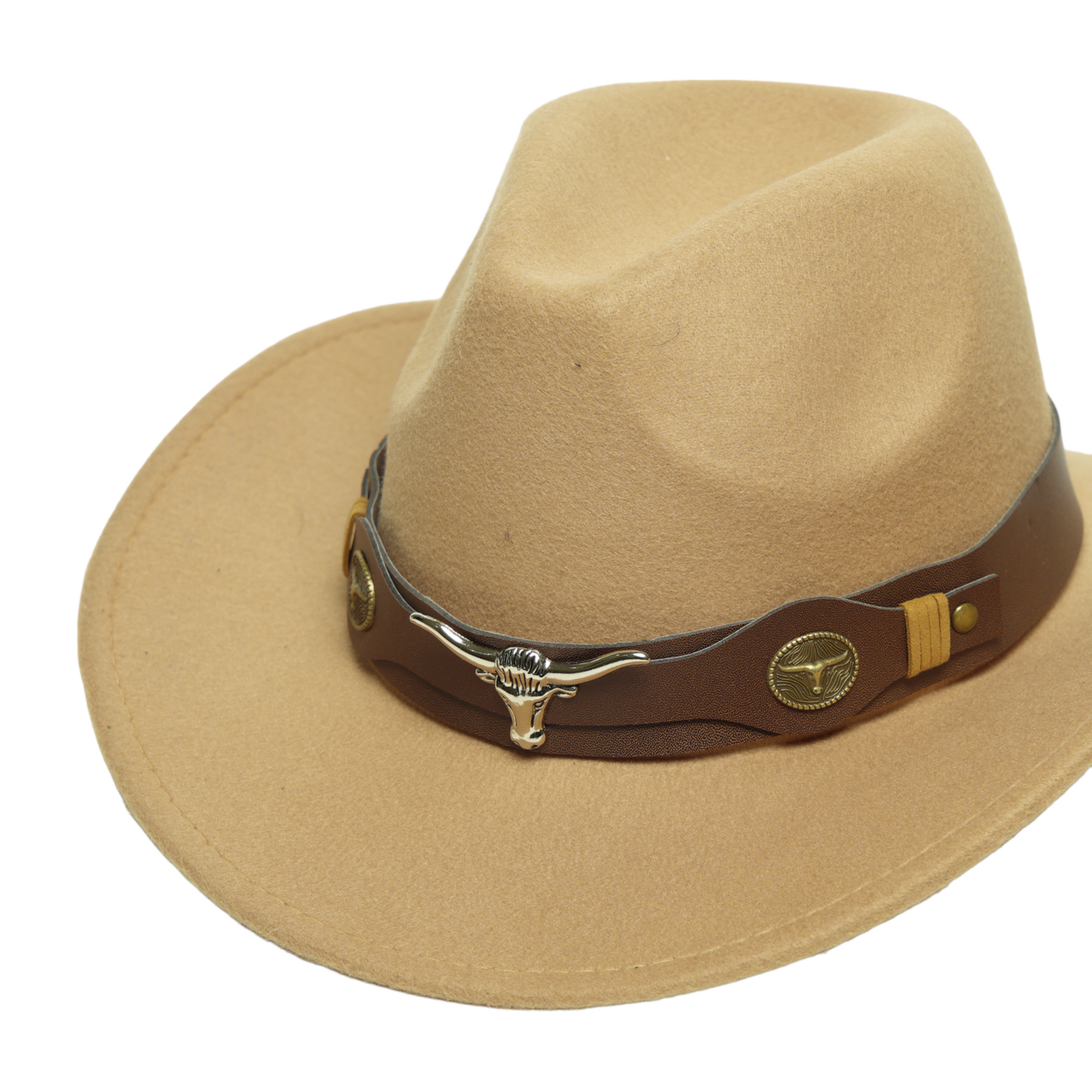 Chokore cowboy hat with Ox head belt  (Beige)
