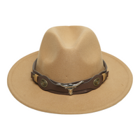 Chokore Chokore Fedora Hat with Ox head belt  (Light Brown)