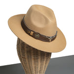 Chokore Chokore Fedora Hat with Ox head belt  (Light Brown) 