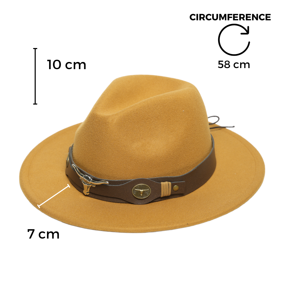 Chokore Fedora Hat with Ox head belt  (Camel)