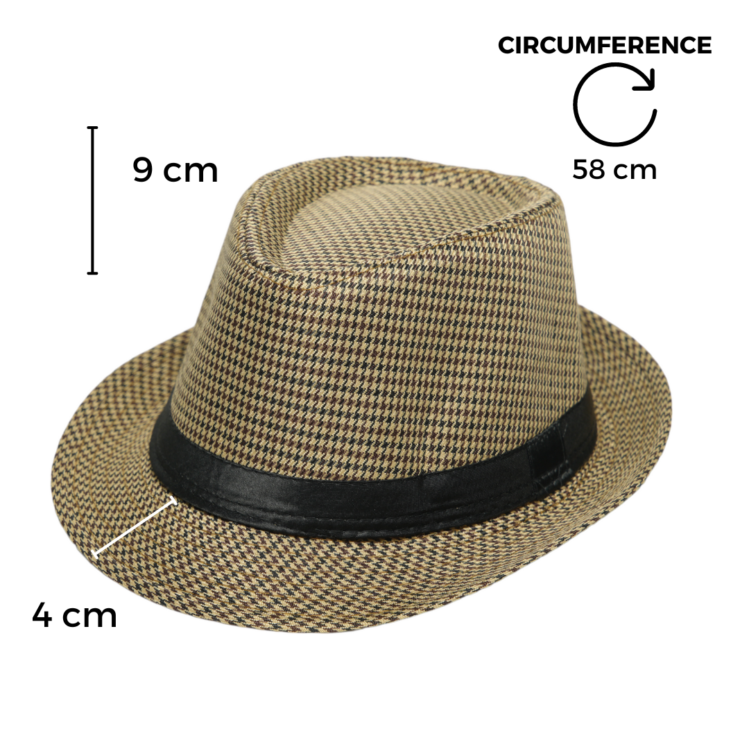 Chokore Fedora Hat in Houndstooth Pattern (Khaki)