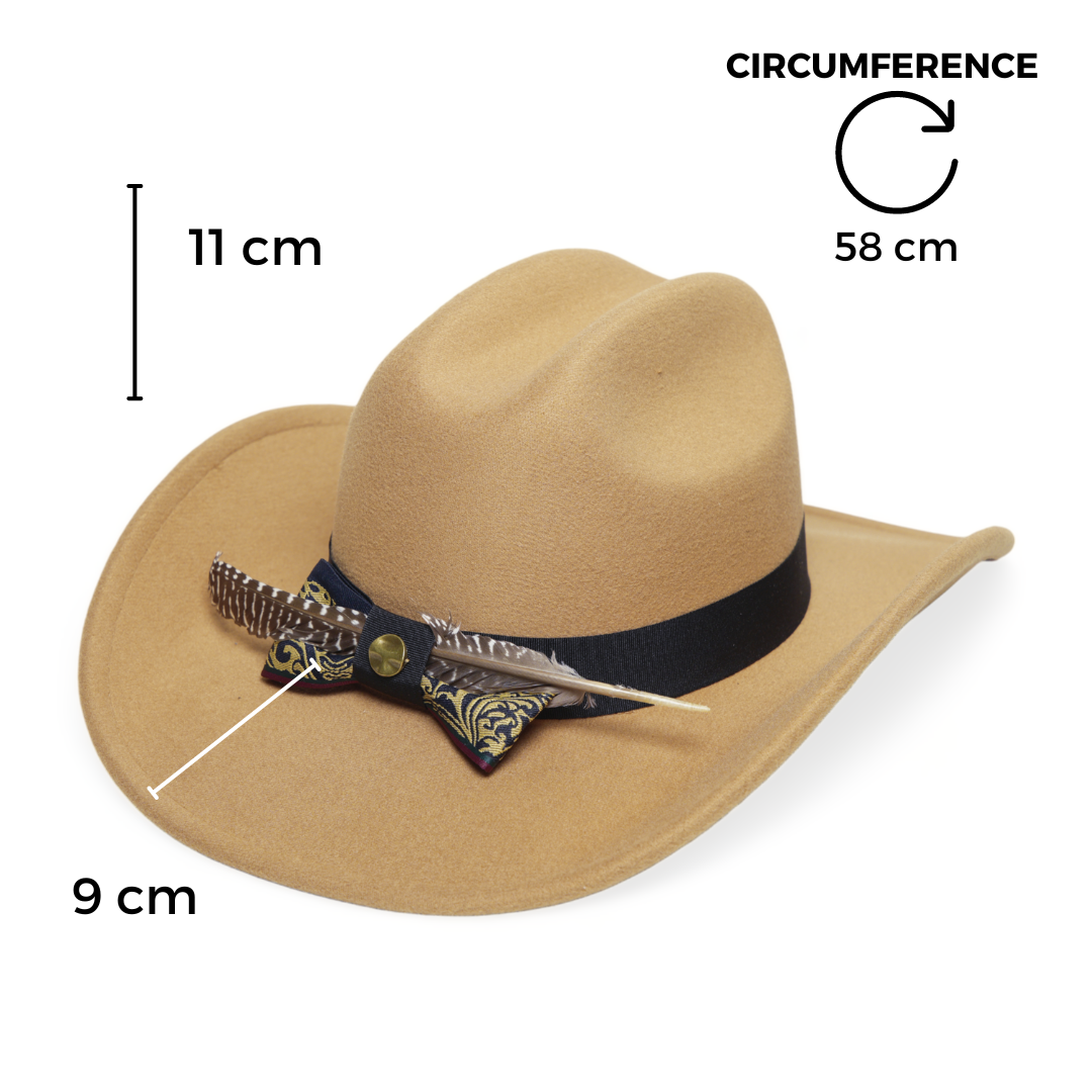 Chokore Cattleman Cowboy Hat with Feather Ribbon (Camel)