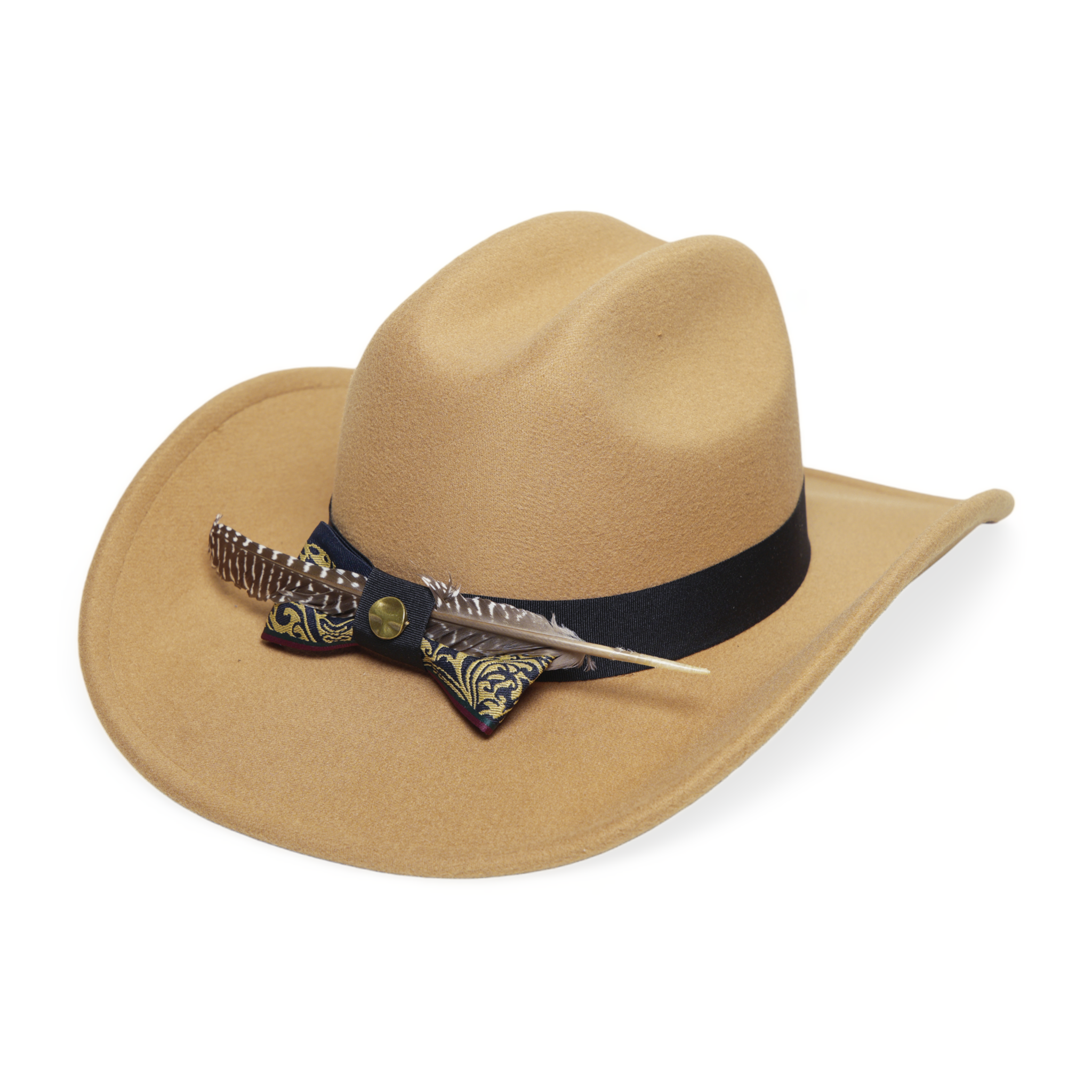 Chokore Cattleman Cowboy Hat with Feather Ribbon (Camel)