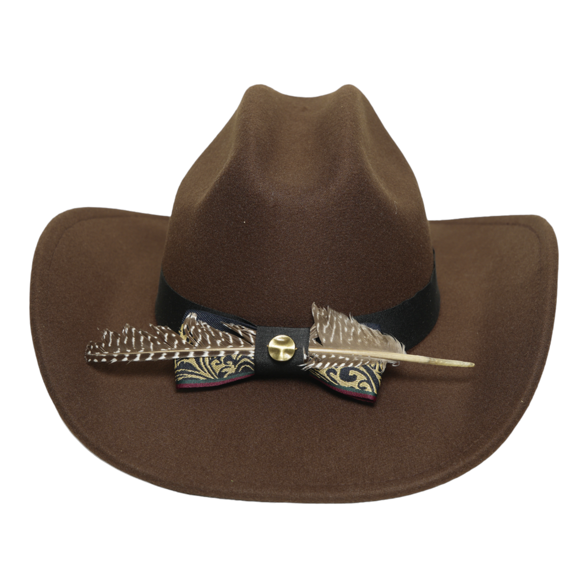 Chokore Cattleman Cowboy Hat with Feather Ribbon (Brown)
