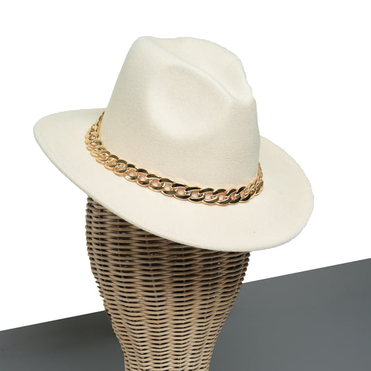 Chokore Chokore Classic Fedora Hat with Stylish Chain Belt (Beige) 