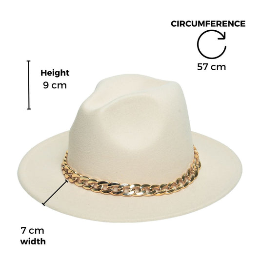 Chokore Chokore Classic Fedora Hat with Stylish Chain Belt (Beige) 